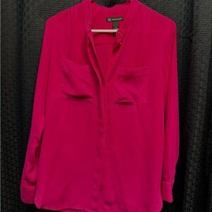 INC International Concepts Pink Long Sleeve Buttoned Blouse with Mandarin Collar